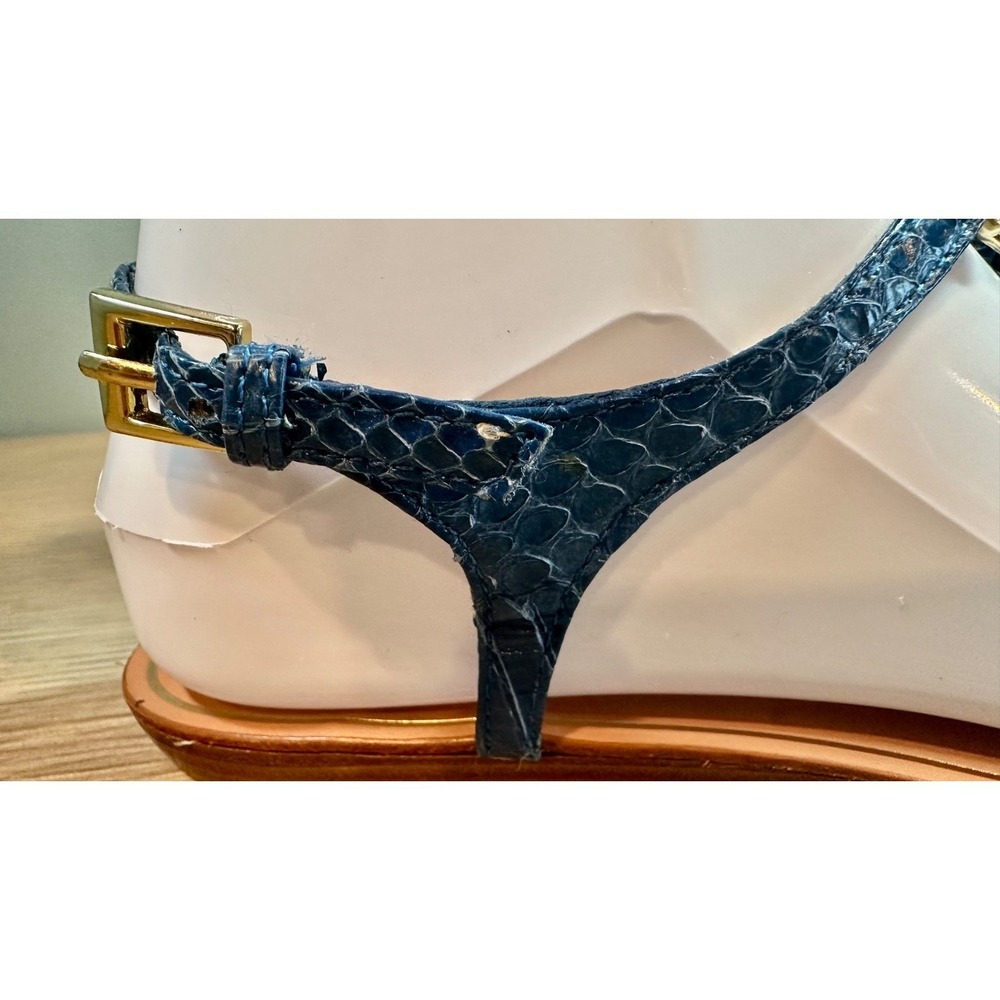 Dolce Vita Blue Croc Embossed Leather T Strap Sandals Snake Accent 7 - Picture 8 of 16